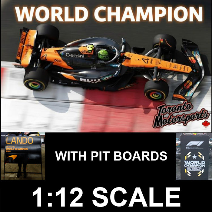 2025 McLaren MCL39 F1 #4 Lando Norris - Abu Dhabi GP 'WORLD CHAMPION' *W/ PIT BOARDS* 1:12 Scale by Spark #12S078