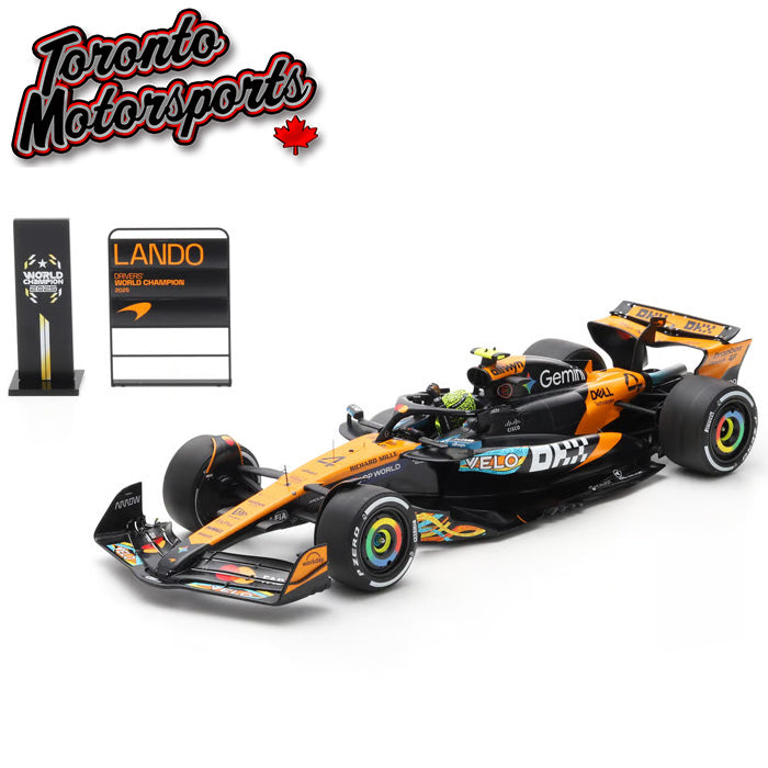 2025 McLaren MCL39 F1 #4 Lando Norris - Abu Dhabi GP 'WORLD CHAMPION' *W/ PIT BOARDS* 1:12 Scale by Spark #12S078