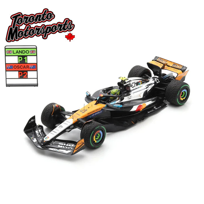 2025 McLaren MCL39 F1 #4 Lando Norris – WINNER British GP *CHROME W/ PIT BOARD* 1:18 Scale by Spark #SPA1801010 (18S1010)