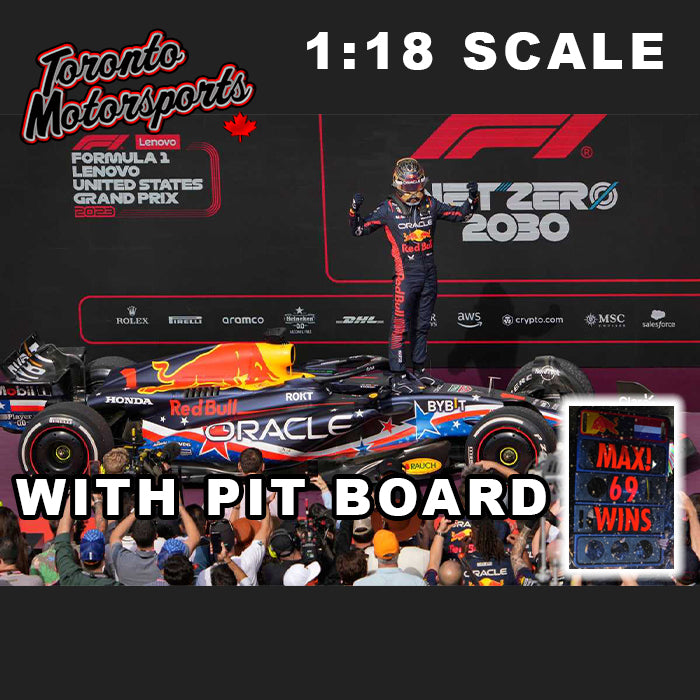 2025 Oracle Red Bull Racing #1 Max Verstappen Las Vegas GP WINNER (w/Pit Board) 1:18 Scale by Spark #18S1116