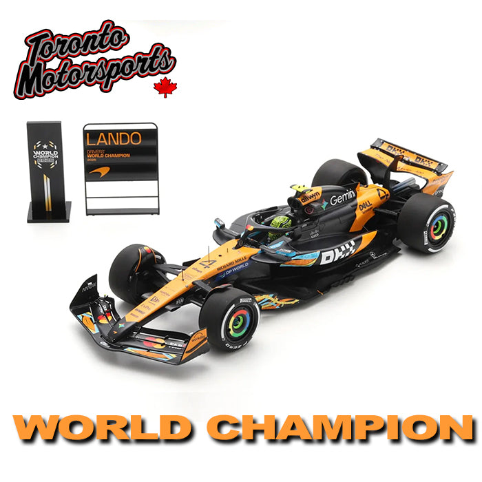 2025 McLaren MCL39 F1 #4 Lando Norris - Abu Dhabi GP 'WORLD CHAMPION' *W/ PIT BOARDS* 1:18 Scale by Spark #18S1118 (S18LMWC)