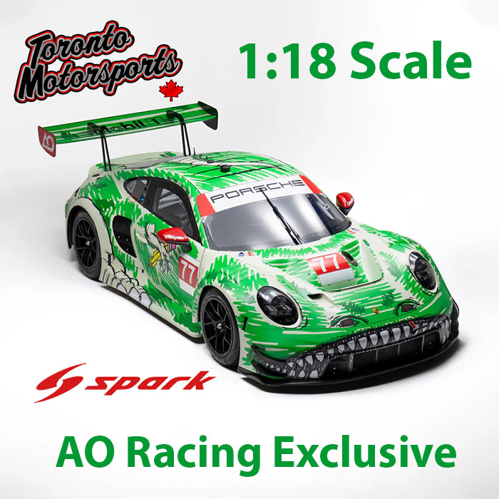 2026 Porsche 911 GT3-R #77 AO Racing 'Sketchy' - Lugana Seca Throwback Livery - IMSA 1:18 Scale by Spark #18SAOSKETCHY