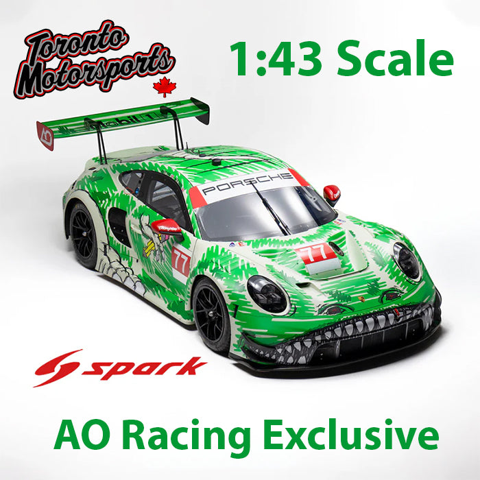 2026 Porsche 911 GT3-R #77 AO Racing 'Sketchy' - Lugana Seca Throwback Livery - IMSA 1:43 Scale by Spark #43SAOSKETCHY