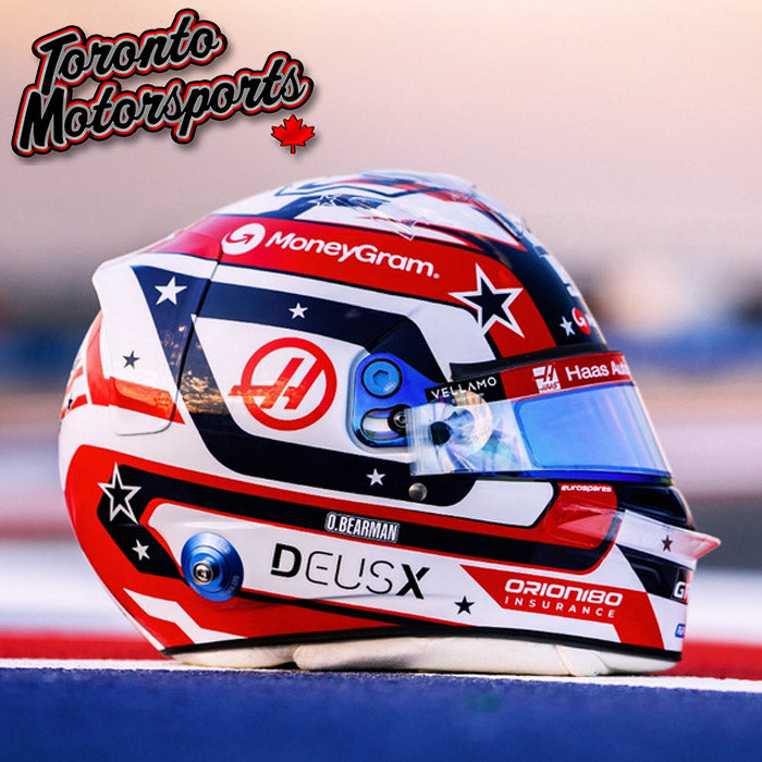2025 Ollie Bearman - MoneyGram Haas F1 Team - US GP - F1 Replica Helmet - 1:5 Scale by Spark #5HF229