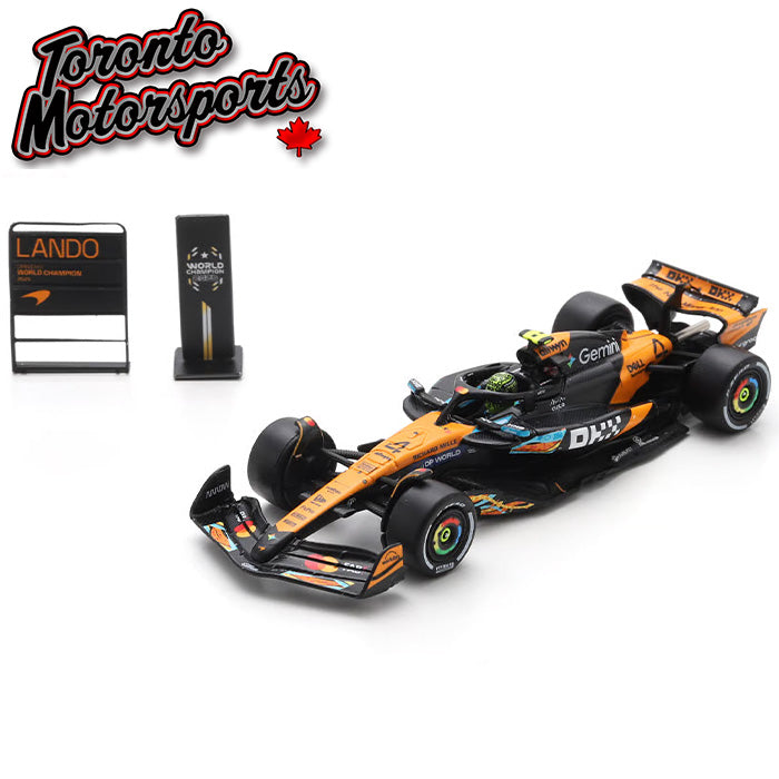 2025 McLaren MCL39 F1 #4 Lando Norris - Abu Dhabi GP 'WORLD CHAMPION' *W/ PIT BOARD 1:64 Scale by Spark #64S078