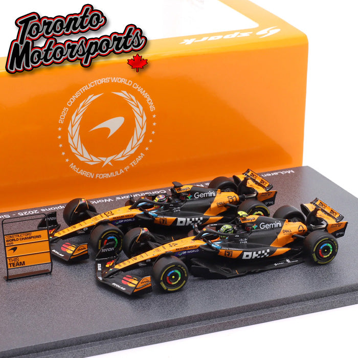 2025 McLaren MCL39 #4 Lando Norris & #81 Oscar Piastri - "CONSTRUCTOR CHAMPION" *2 CAR SET* 1:64 Scale by Spark #64S084