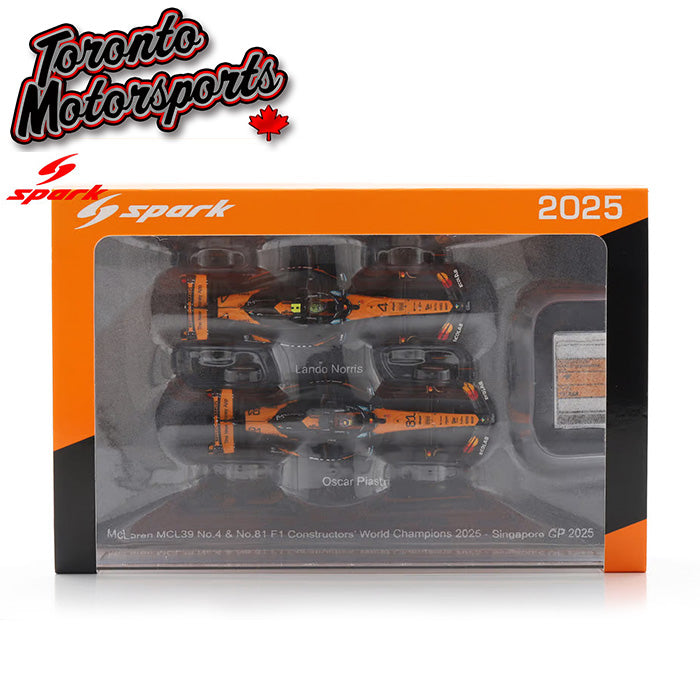 2025 McLaren MCL39 #4 Lando Norris & #81 Oscar Piastri - "CONSTRUCTOR CHAMPION" *2 CAR SET* 1:64 Scale by Spark #64S084