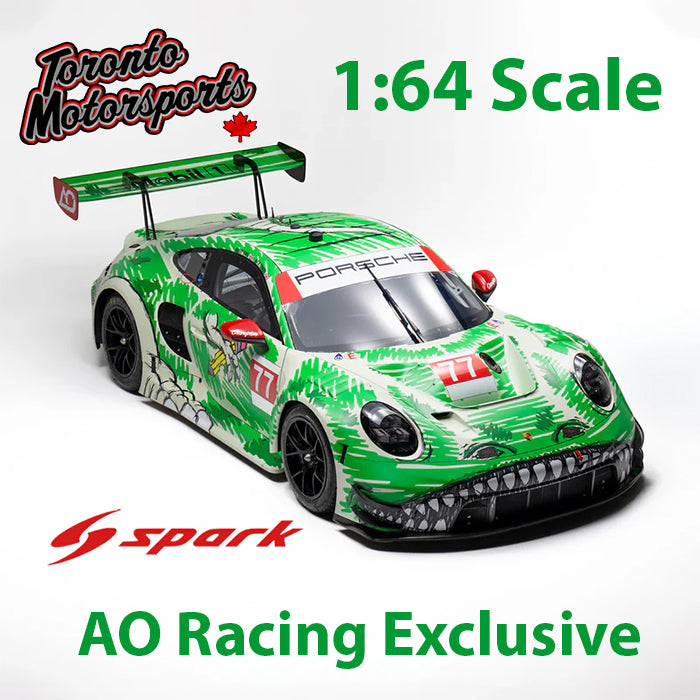 2026 Porsche 911 GT3-R #77 AO Racing 'Sketchy' - Lugana Seca Throwback Livery - IMSA 1:64 Scale by Spark #64SAOSKETCHY
