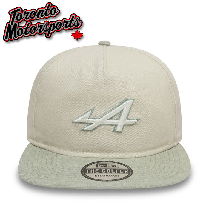 .2025 Alpine F1 Acid Wash Beige/Pale Green - New Era "THE GOLFER" Team Cap - Officially Licensed #ALP-60595529