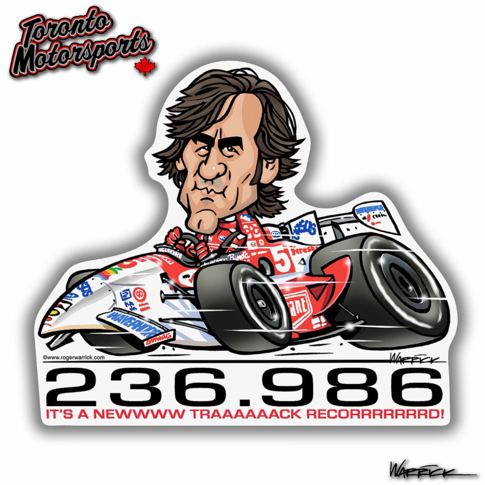 Arie Luyendyk 'It's A New Track Record' IndyTOON -  Die Cut Vinyl Sticker #DECAL-ARIENTR (93)