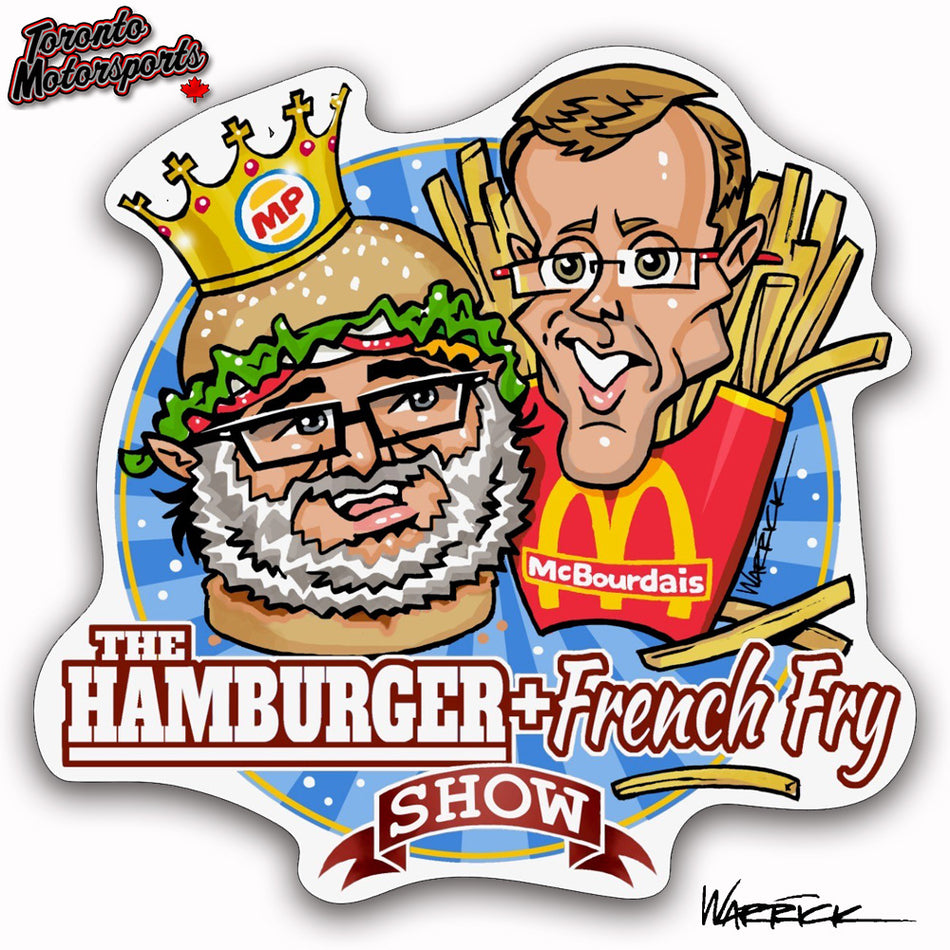 Marshall Pruett/Sebastien Bourdais "Hamburger & French Fry Show 2020 "Season 2"  - IndyTOON Die Cut Vinyl Sticker #DECAL-HFF2020