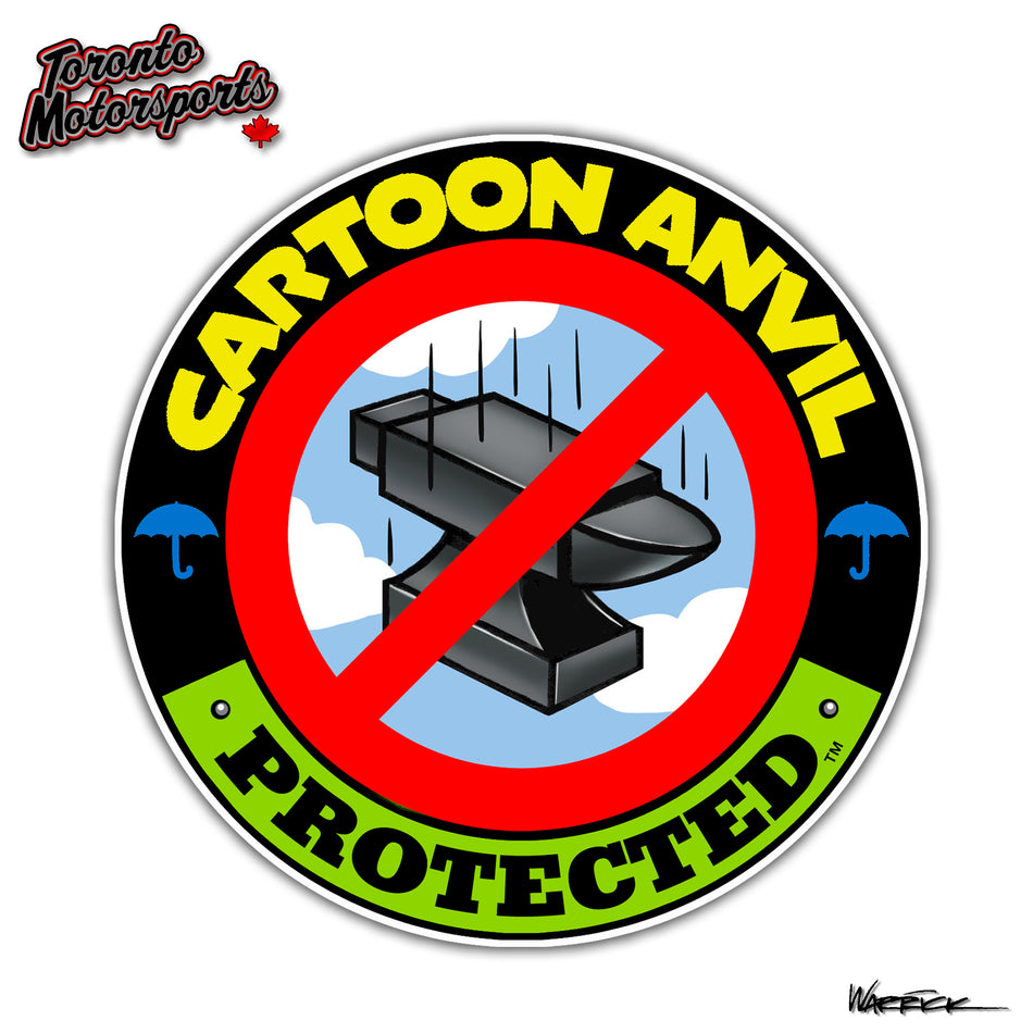 Cartoon Anvil Protected (Racing for Cancer Charity) - Die Cut Vinyl Sticker #DECAL-TOONANVIL (52)
