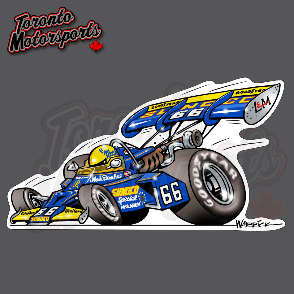 Mark Donohue - "1972 500 WINNER" - IndyTOON Die Cut Vinyl Sticker #INDYTOON-1972 (100)