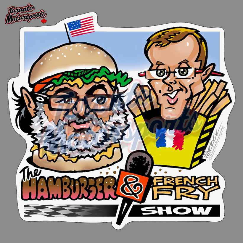 Marshall Pruett/Sebastien Bourdais "Hamburger & French Fry Show" - IndyTOON Die Cut Vinyl Sticker #INDYTOON-HFF (155)