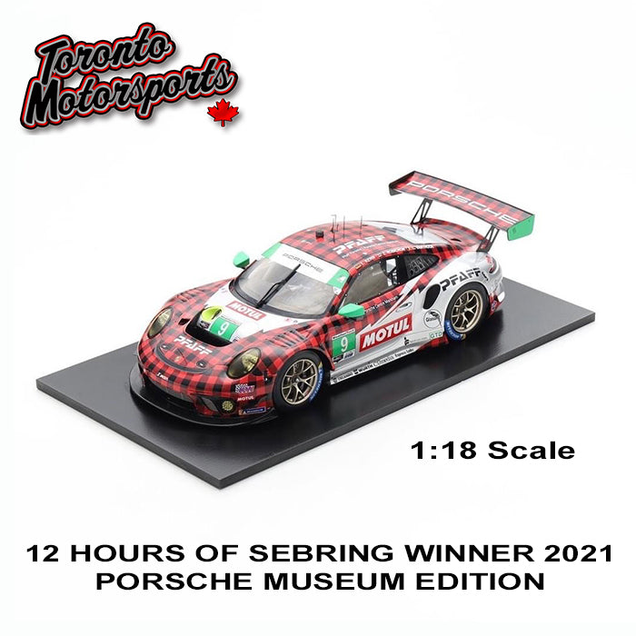 2021 Porsche 911 GT3 R Pfaff Motorsports #9 Kern/Vanthoor/Robichon - 12h Sebring WINNER 1:18 Scale by Spark #MAP02186221