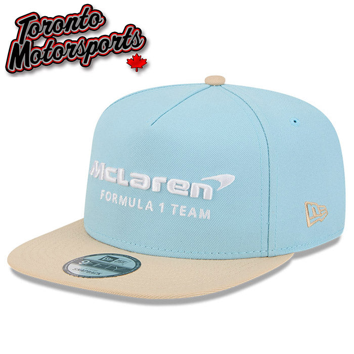 .McLaren F1 Sky Blue/Tan A FRAME - New Era 9FIFTYAF Team Cap - Officially Licensed #MCL-60726625