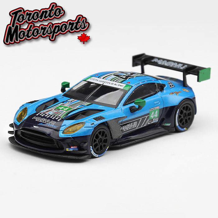 2025 Aston Martin Vantage GT3 Evo Magnus Racing #44 Lally/Potter/Pumpelly/Thiim – IMSA Daytona 24 Hrs 1:64 Scale by MiniGT #MGT01334