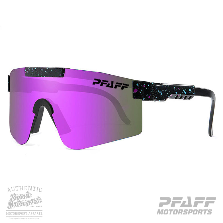 Pfaff Motorsports "Team Pit Crew" Black Speckled w/ Purple Mirrored Lens Sunglasses #PFAFF24-101PUR