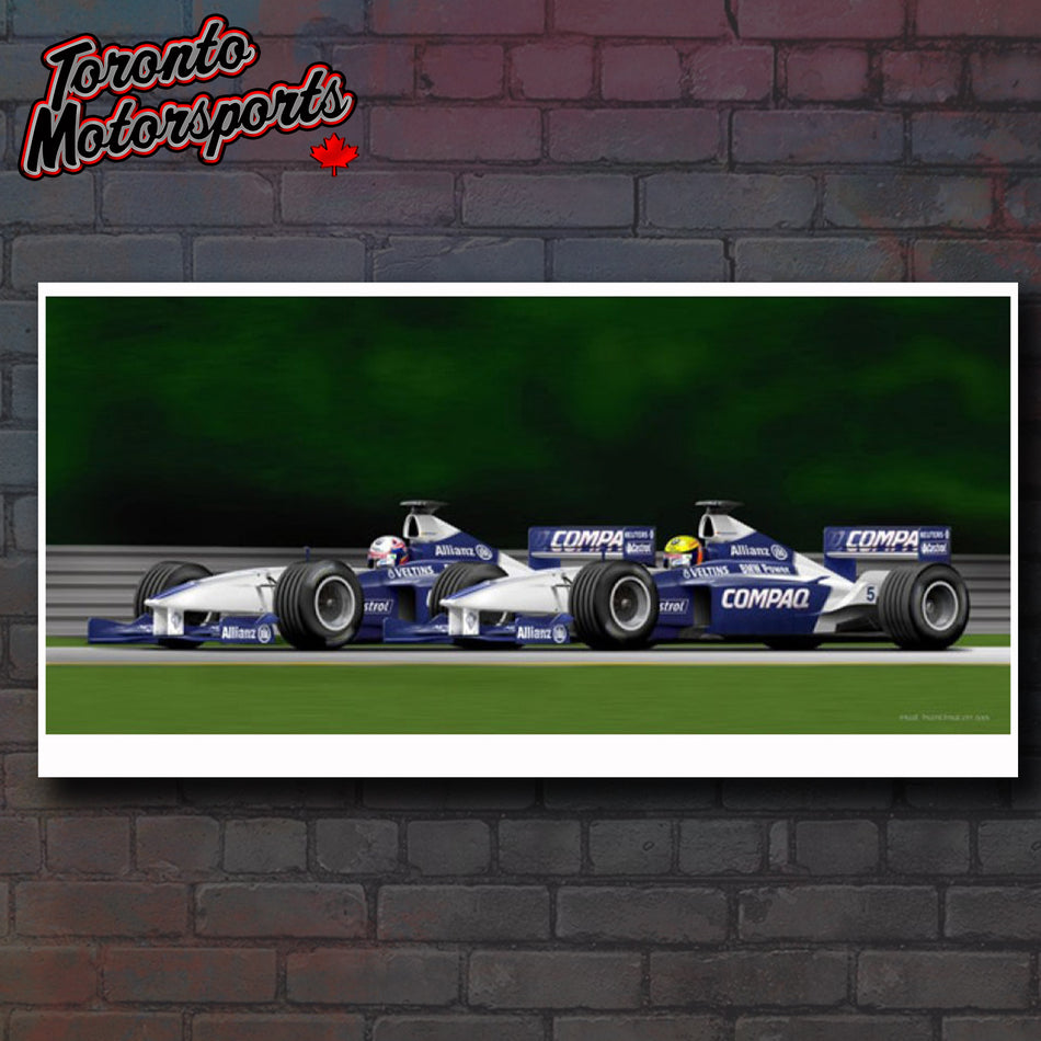 Juan Montoya/Ralf Schumacher Serving Notice Artist SIGNED Lithographic Print By Paul Huntington PRINTSN