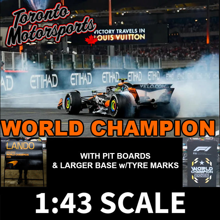 2025 McLaren MCL39 F1 #4 Lando Norris - Abu Dhabi GP 'WORLD CHAMPION' *W/ PIT BOARD* 1:43 Scale by Spark #S9678 (SLMWC)