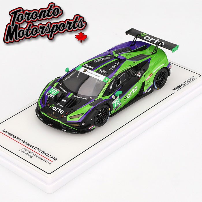 .2024 Lamborghini Huracán GT3 EVO2 Forte Racing #78 DeFrancesco/Goikhberg/Mitchell/Spinelli – IMSA Daytona 24 Hrs 1:43 Scale by TSM #TSM430807