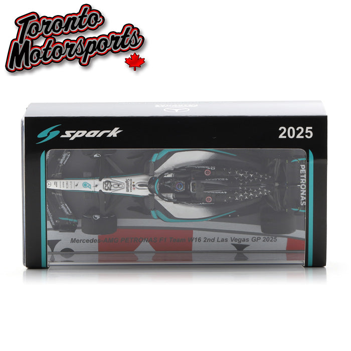 2025 Mercedes-AMG Petronas W16E F1 #63 George Russell "150TH GP" (w/ SPECIAL BASE) - 2nd Las Vegas GP 1:43 Scale by Spark #S9670
